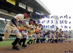 試合開始のこの時。
この試合で未来が決まる試合。
絶対勝とうね。
うちは応援席にしかいられないけど
精一杯応援するからね。
目指せ。日本一。